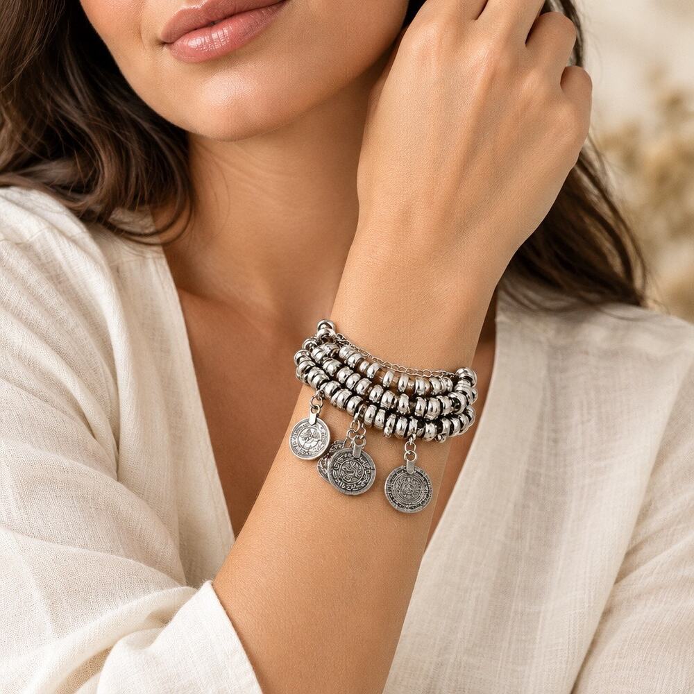Nova Bohemian Coin Charm Statement Bracelet - Picture 2 of 2